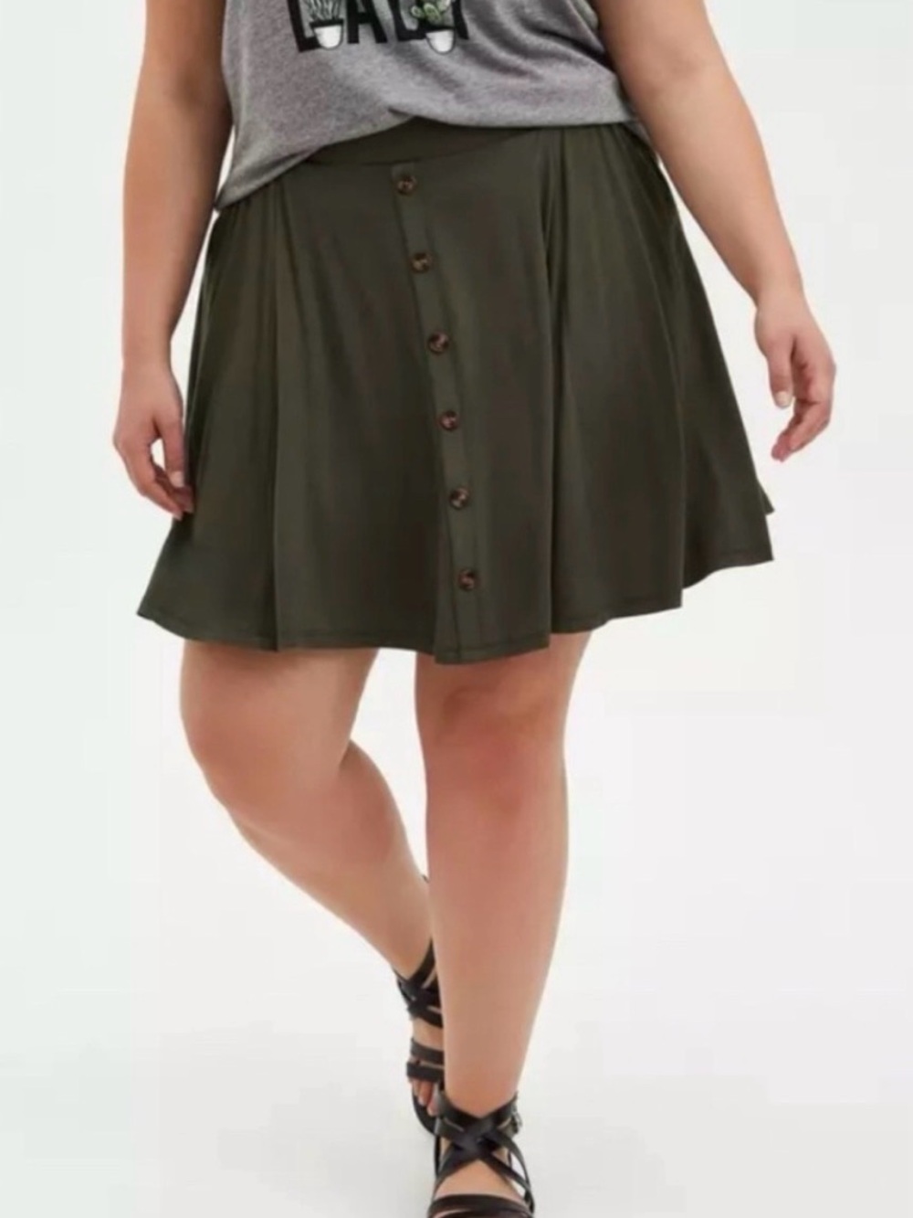 Torrid Olive Green Button-Front Skater Skirt - Size 4